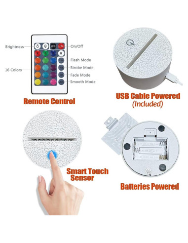 Lámpara Nocturna 3D Sirena SHWKMOPPE 16 Colores Control Remoto