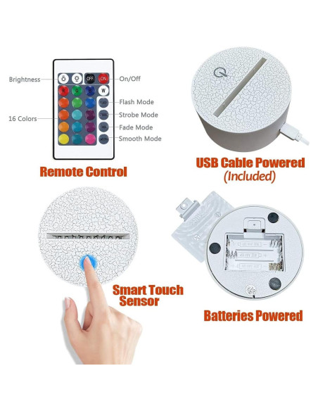 Lámpara Nocturna 3D Sirena SHWKMOPPE 16 Colores Control Remoto