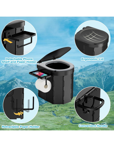 Inodoro Portátil PAHTTO Plegable con Cojín y Estante