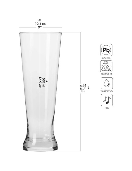 Set de 6 Vasos de Cerveza Krosno 420ml y 500ml Reutilizables