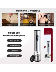 CIRCLE JOY Abridor de Vino Eléctrico Acero Inoxidable 328g 2