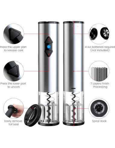 CIRCLE JOY Abridor de Vino Eléctrico Acero Inoxidable 328g