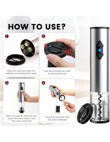 CIRCLE JOY Abridor de Vino Eléctrico Acero Inoxidable 328g
