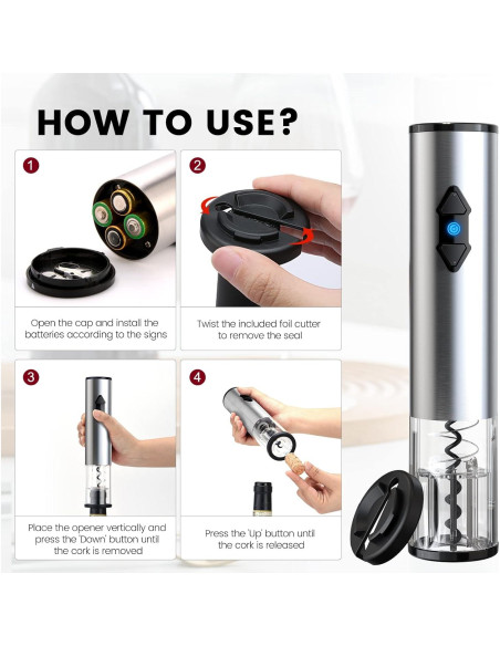 CIRCLE JOY Abridor de Vino Eléctrico Acero Inoxidable 328g