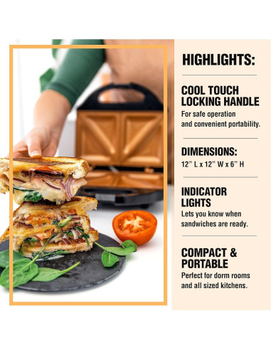 Sandwichera Antiadherente Gotham Steel 2 en 1 para 4 Sándwiches