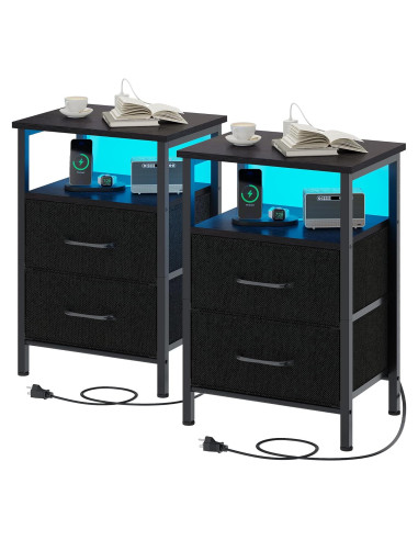 Conjunto de Mesitas de Noche TRIFEBLE SHNT062BK con Carga USB