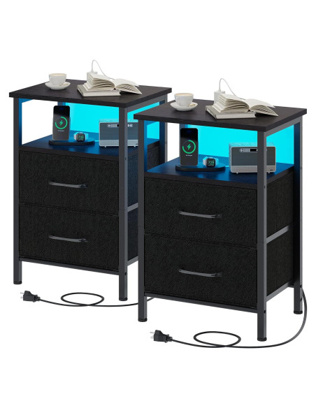 Conjunto de Mesitas de Noche TRIFEBLE SHNT062BK con Carga USB