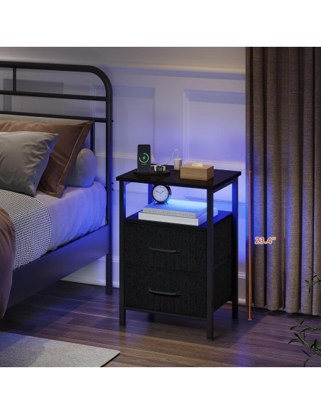 Conjunto de Mesitas de Noche TRIFEBLE SHNT062BK con Carga USB