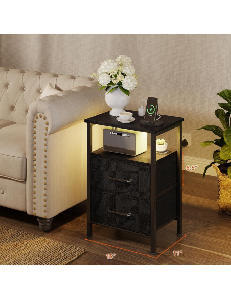 Conjunto de Mesitas de Noche TRIFEBLE SHNT062BK con Carga USB