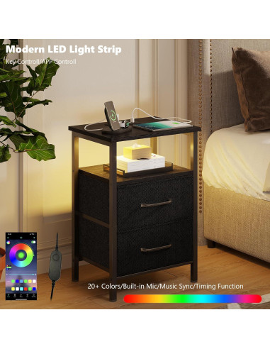 Conjunto de Mesitas de Noche TRIFEBLE SHNT062BK con Carga USB