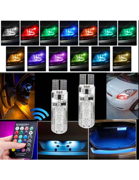 2 Pcs Bombilla LED T10 RGB FZSSHYG Control Remoto 16 Colores