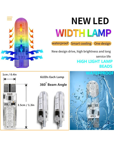 2 Pcs Bombilla LED T10 RGB FZSSHYG Control Remoto 16 Colores