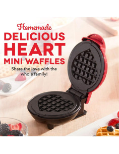 Mini Máquina de Waffles DASH Corazón Rojo 10 cm Antiadherente 2