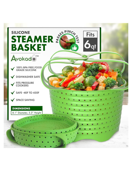 Cesta de Vapor Avokado 6QT Silicona Colapsable Verde