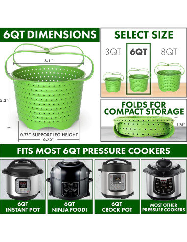 Cesta de Vapor Avokado 6QT Silicona Colapsable Verde