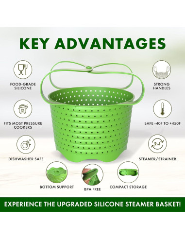 Cesta de Vapor Avokado 6QT Silicona Colapsable Verde