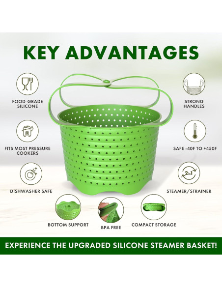 Cesta de Vapor Avokado 6QT Silicona Colapsable Verde