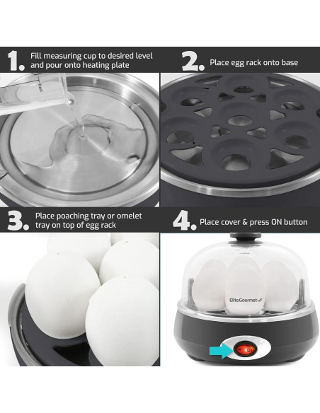 Cocedor de Huevos Elite Gourmet EGC007CHC, 7 Huevos, Gris