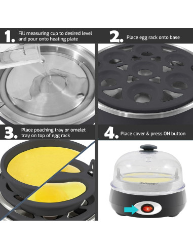 Cocedor de Huevos Elite Gourmet EGC007CHC, 7 Huevos, Gris