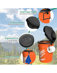 Asiento de Inodoro Portátil PAHTTO para Cubo 19L con Tapa 2