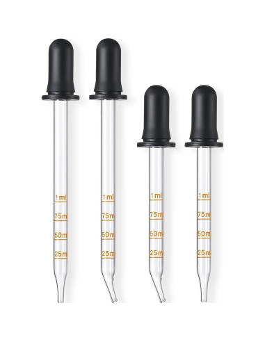 Paquete de 4 goteros de vidrio 1 mL - Punta larga y corta