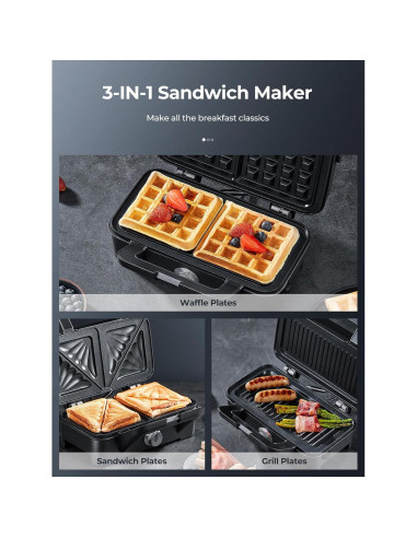 Máquina de Sandwich 3 en 1 AMEGAT con Placas Removibles