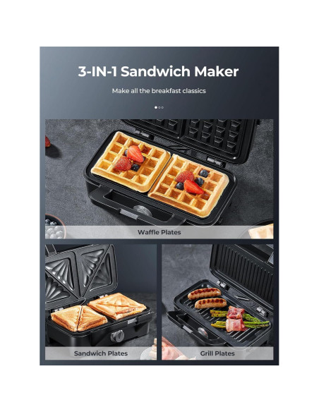 Máquina de Sandwich 3 en 1 AMEGAT con Placas Removibles