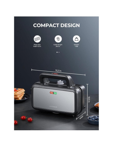 Máquina de Sandwich 3 en 1 AMEGAT con Placas Removibles