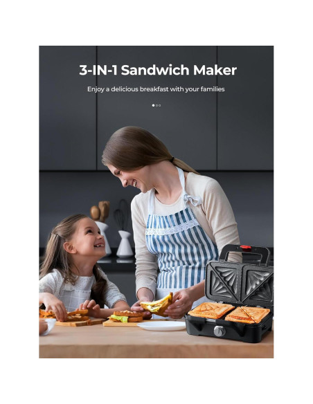 Máquina de Sandwich 3 en 1 AMEGAT con Placas Removibles