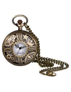 Reloj de bolsillo JewelryWe steampunk bronce con cadena