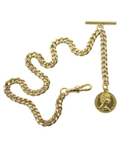 Cadena de Reloj Albert Dorada con Fob Medalla 30 cm