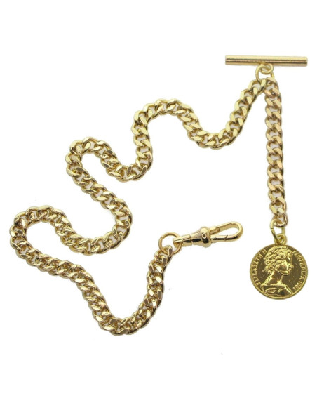 Cadena de Reloj Albert Dorada con Fob Medalla 30 cm