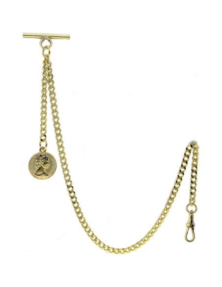 Cadena de Reloj Albert Dorada con Fob Medalla 30 cm