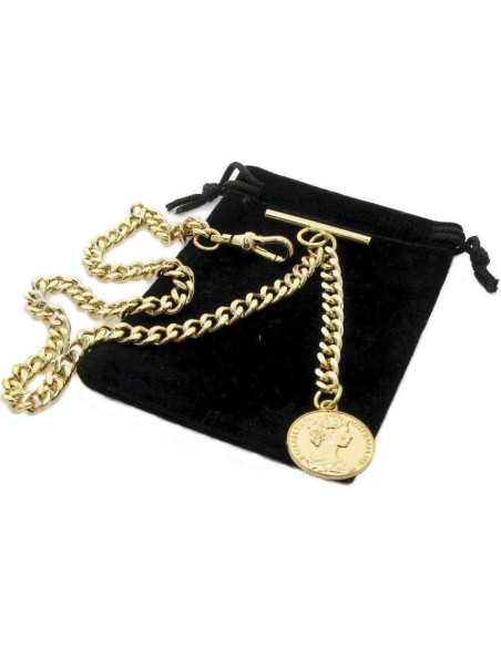 Cadena de Reloj Albert Dorada con Fob Medalla 30 cm