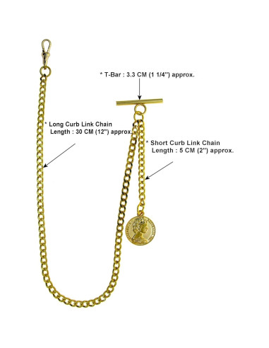 Cadena de Reloj Albert Dorada con Fob Medalla 30 cm