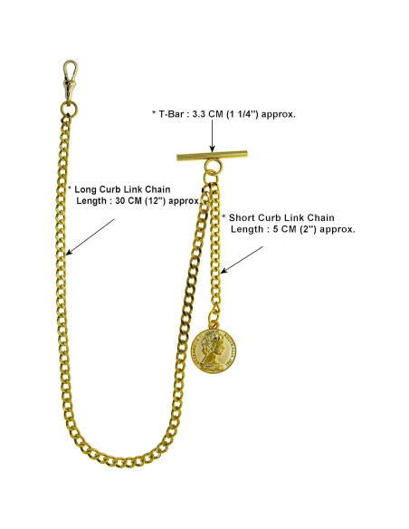 Cadena de Reloj Albert Dorada con Fob Medalla 30 cm