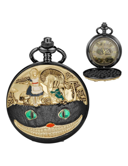 Reloj de bolsillo Tiong negro dorado con cadena y regalo