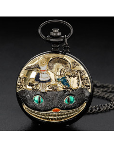 Reloj de bolsillo Tiong negro dorado con cadena y regalo 2