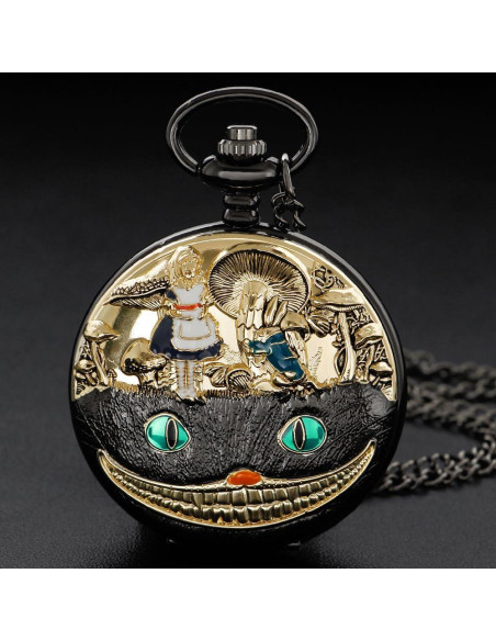 Reloj de bolsillo Tiong negro dorado con cadena y regalo