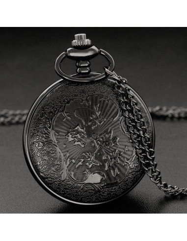 Reloj de bolsillo Tiong negro dorado con cadena y regalo