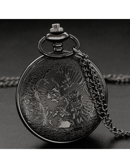 Reloj de bolsillo Tiong negro dorado con cadena y regalo
