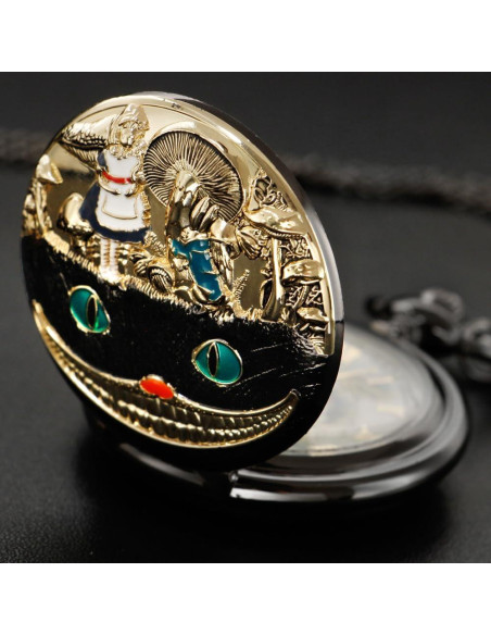 Reloj de bolsillo Tiong negro dorado con cadena y regalo