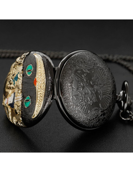 Reloj de bolsillo Tiong negro dorado con cadena y regalo