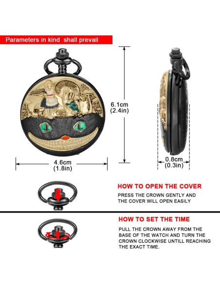 Reloj de bolsillo Tiong negro dorado con cadena y regalo