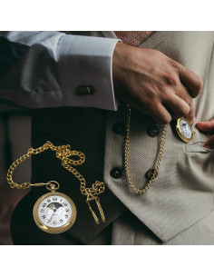 Reloj de bolsillo Peugeot oro 14K 40mm fase lunar grabable 2