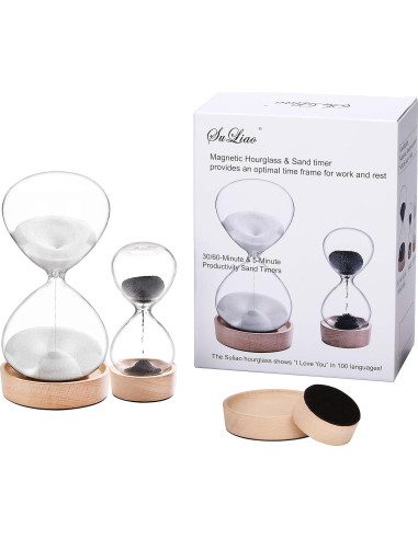 Reloj de Arena SuLiao 30 Min y 5 Min con Base de Madera