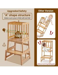 Escalera de Cocina para Niños COSYLAND, Bambú Natural, 2 Escalones 2