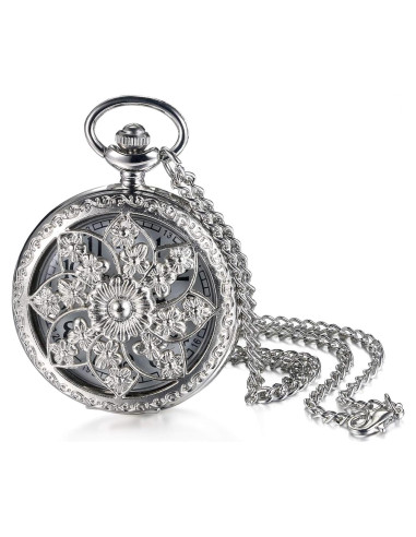 Reloj de bolsillo JewelryWe con flor de camelia y cadena 82 cm