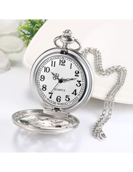 Reloj de bolsillo JewelryWe con flor de camelia y cadena 82 cm