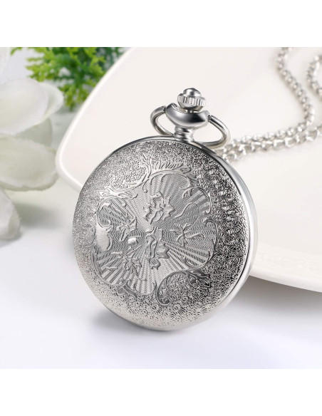 Reloj de bolsillo JewelryWe con flor de camelia y cadena 82 cm